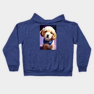 Adorable Fluffy Puppy with Cute Blue Bowtie Pet Portrait Kids Hoodie